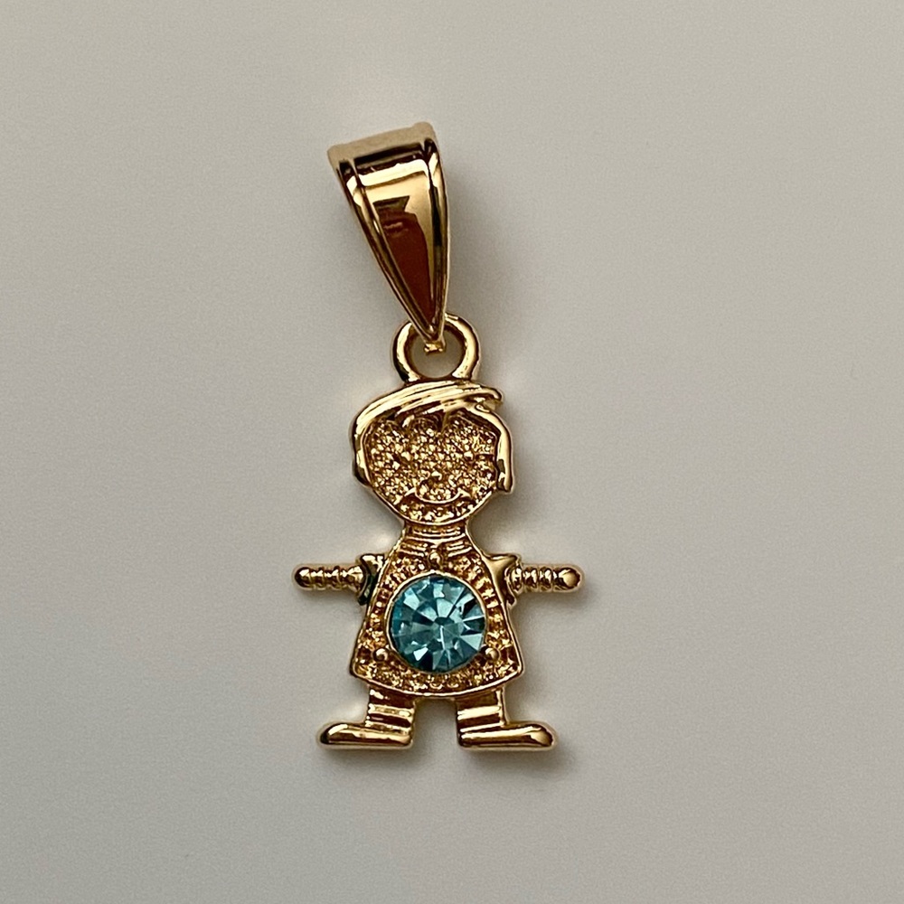 March (Aquamarine) Gold Plated Boy Birthstone Pendsnt